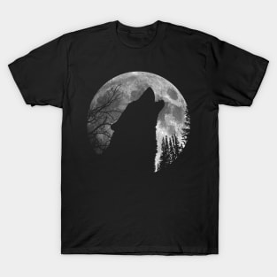 Dramabite Wild wolf howling to the full moon T-Shirt